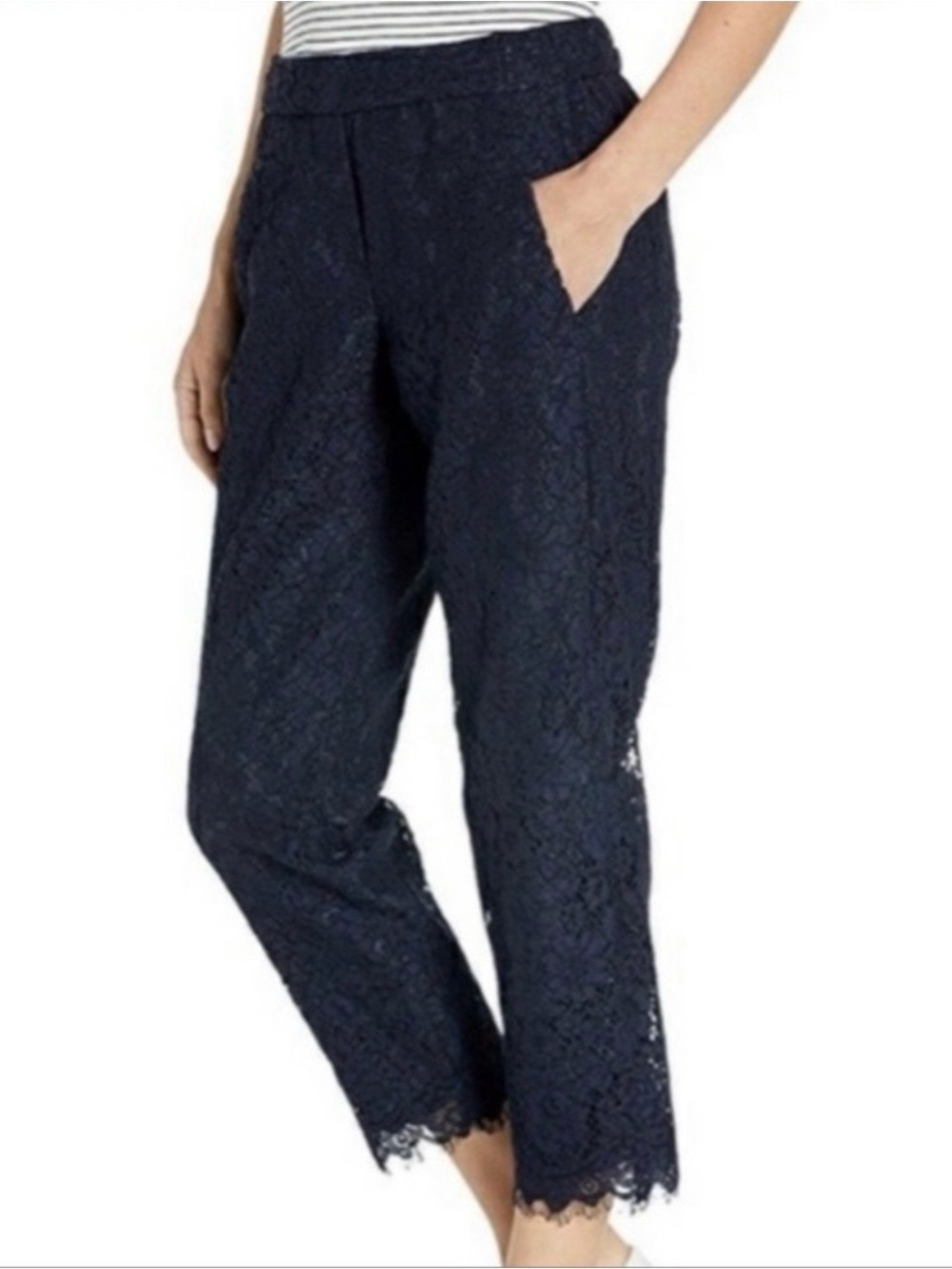 J. Crew Easy Pant in navy lace size 14